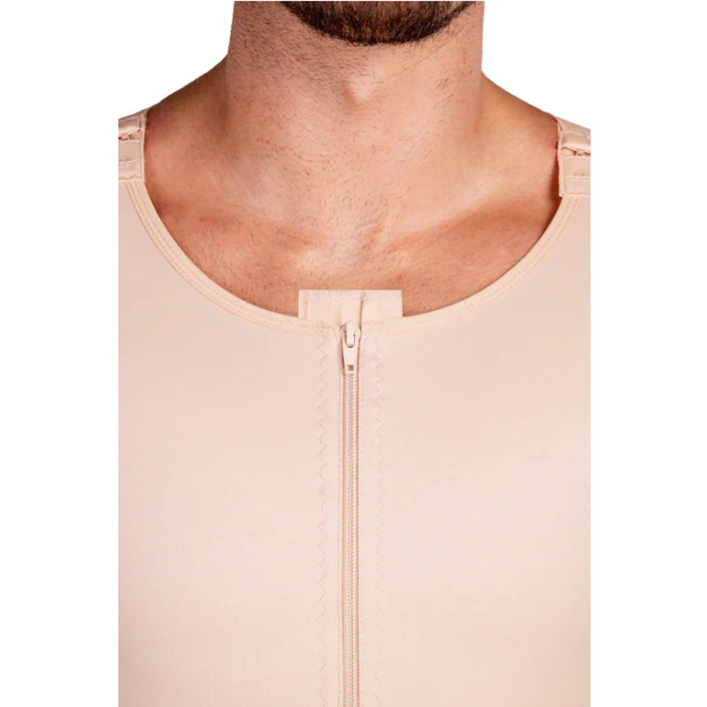 Close-up of beige Lipoelastic MTm Comfort men’s compression vest with front zipper fastening