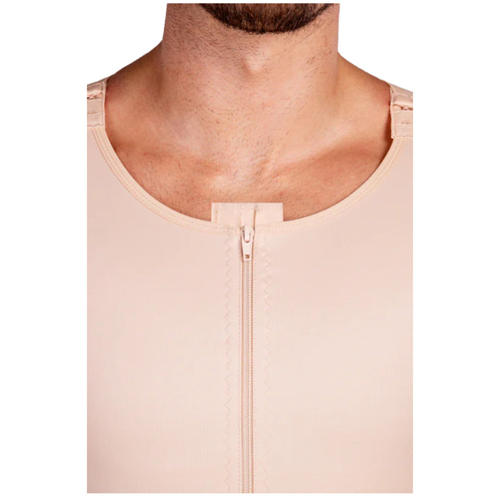 Chest area detail of Lipoelastic MTmL Comfort men’s beige compression vest with zipper closure