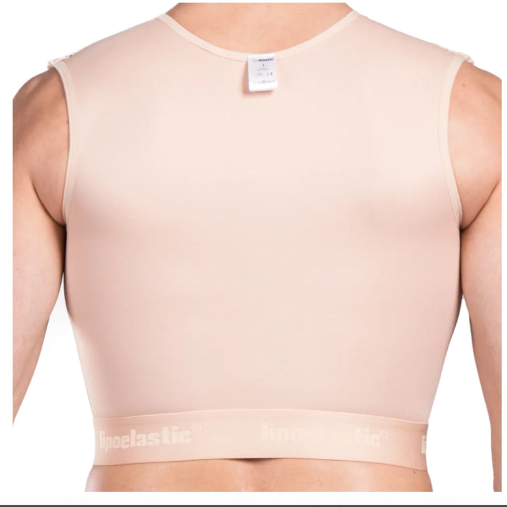 Back view of beige Lipoelastic MTmS Comfort men’s short compression vest