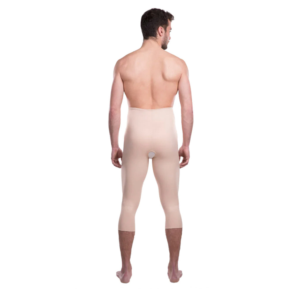 Back view of man wearing Lipoelastic TDm Variant men’s ¾-length compression pants in beige