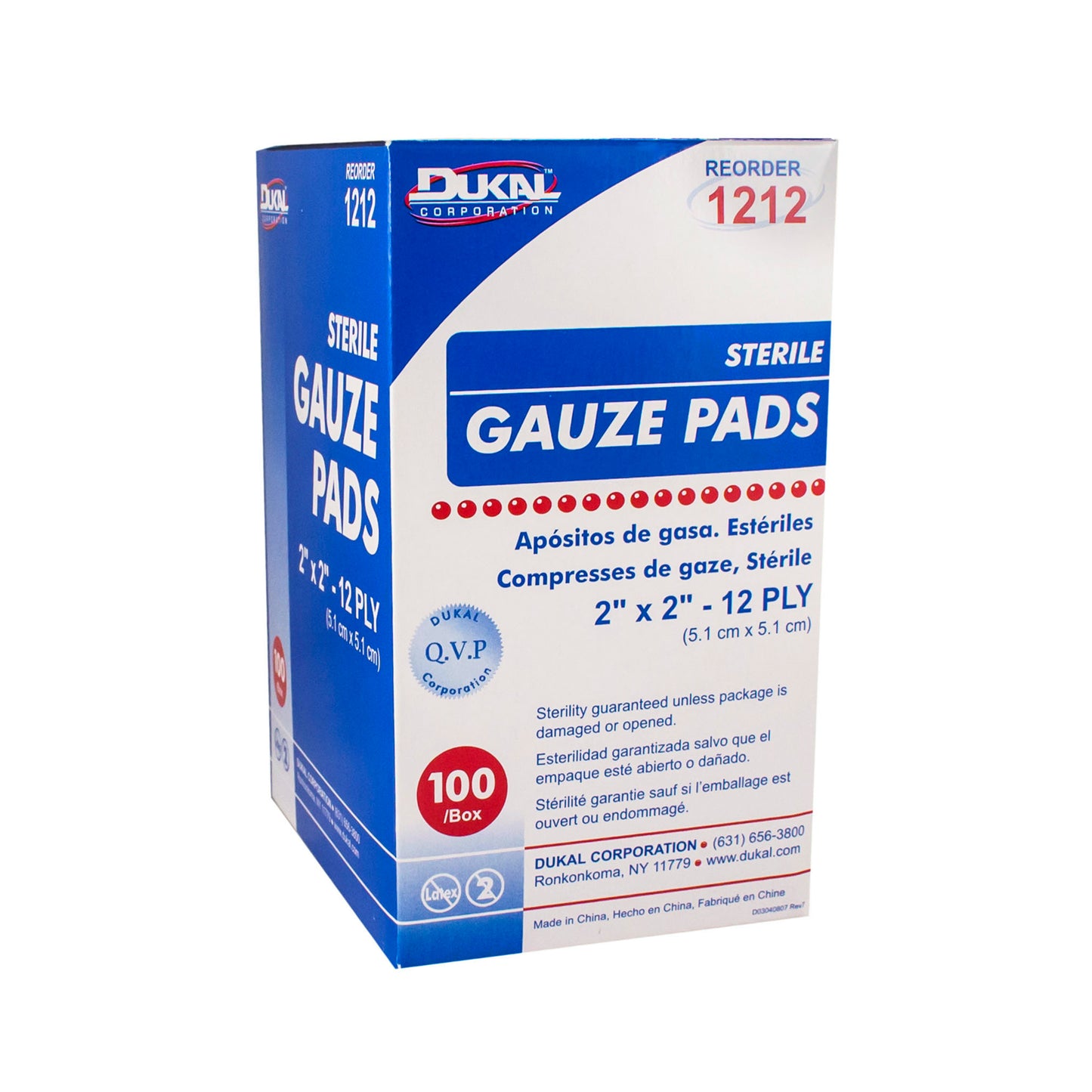 Sterile, Gauze Pad, 2" x 2", 12-ply, 100pk