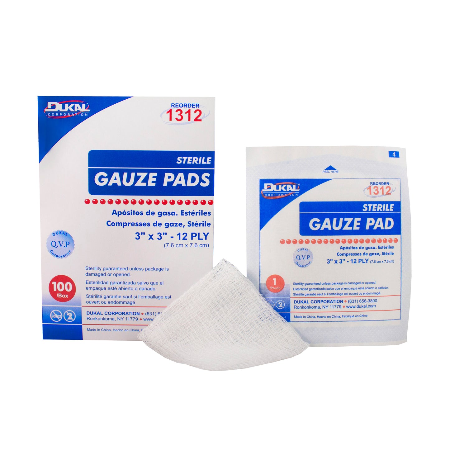 Sterile, Gauze Pad, 3" x 3", 12-ply, 100pk