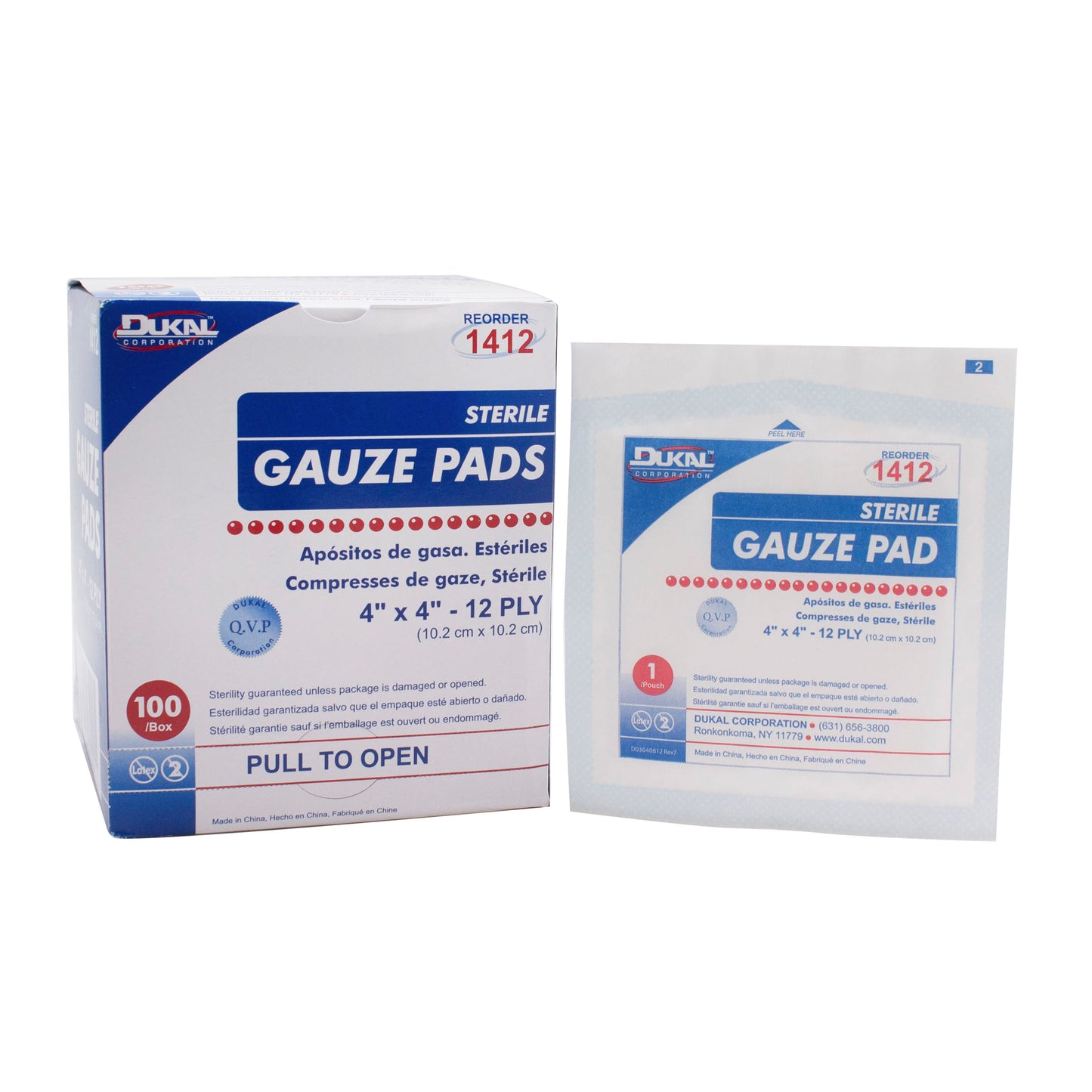 Sterile, Gauze Pad, 4" x 4", 12-ply, 100pk