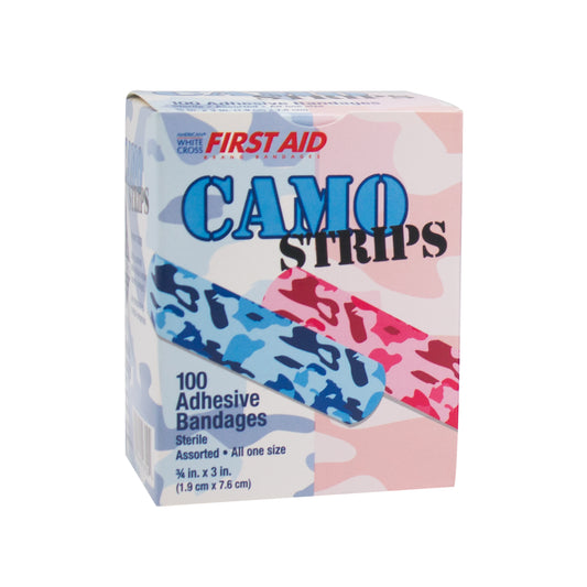 Designer Adhesive Bandages, Sterile, Blue and Pink Camo, 3/4" x 3"