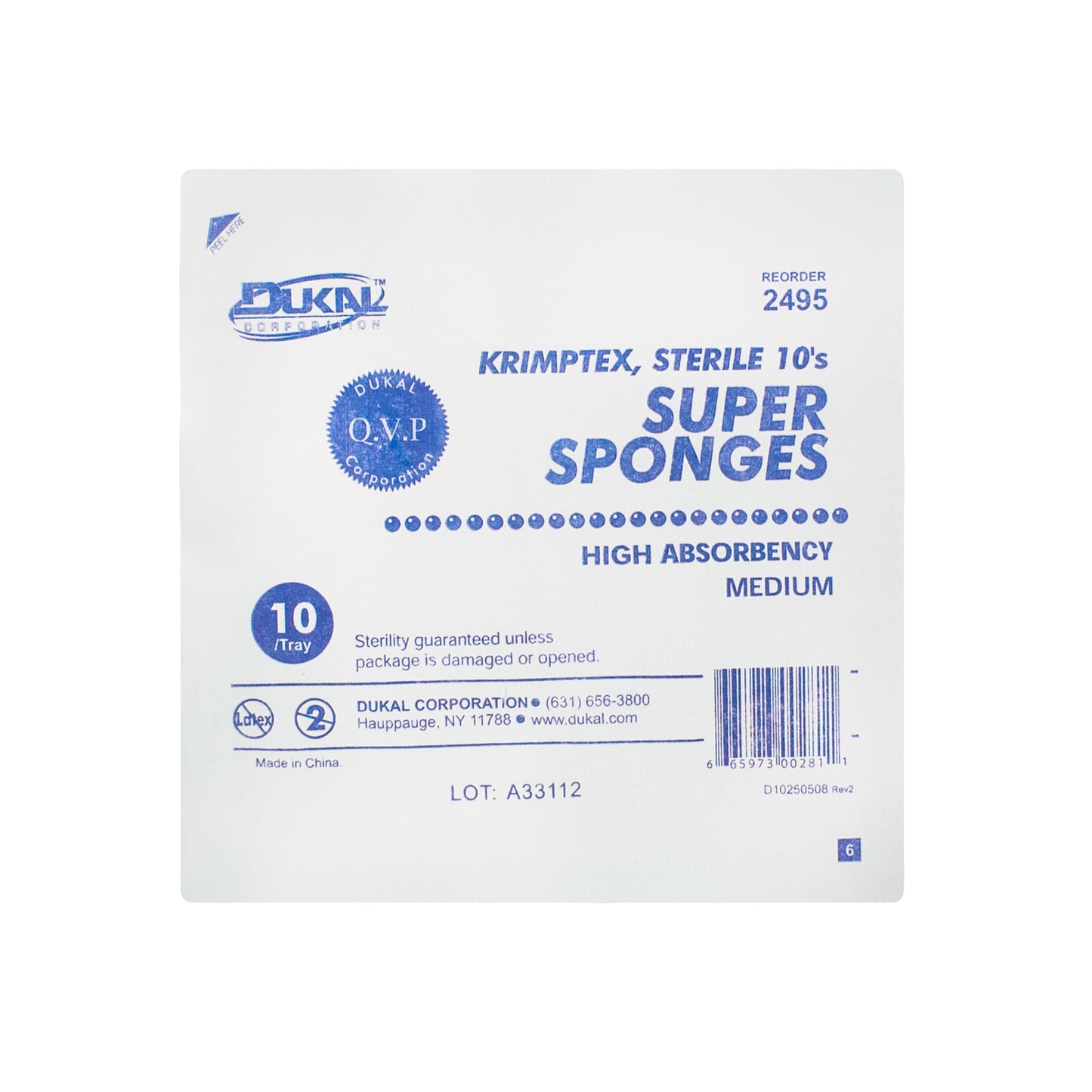 Sterile, Super Sponge, Medium, 10/Tray