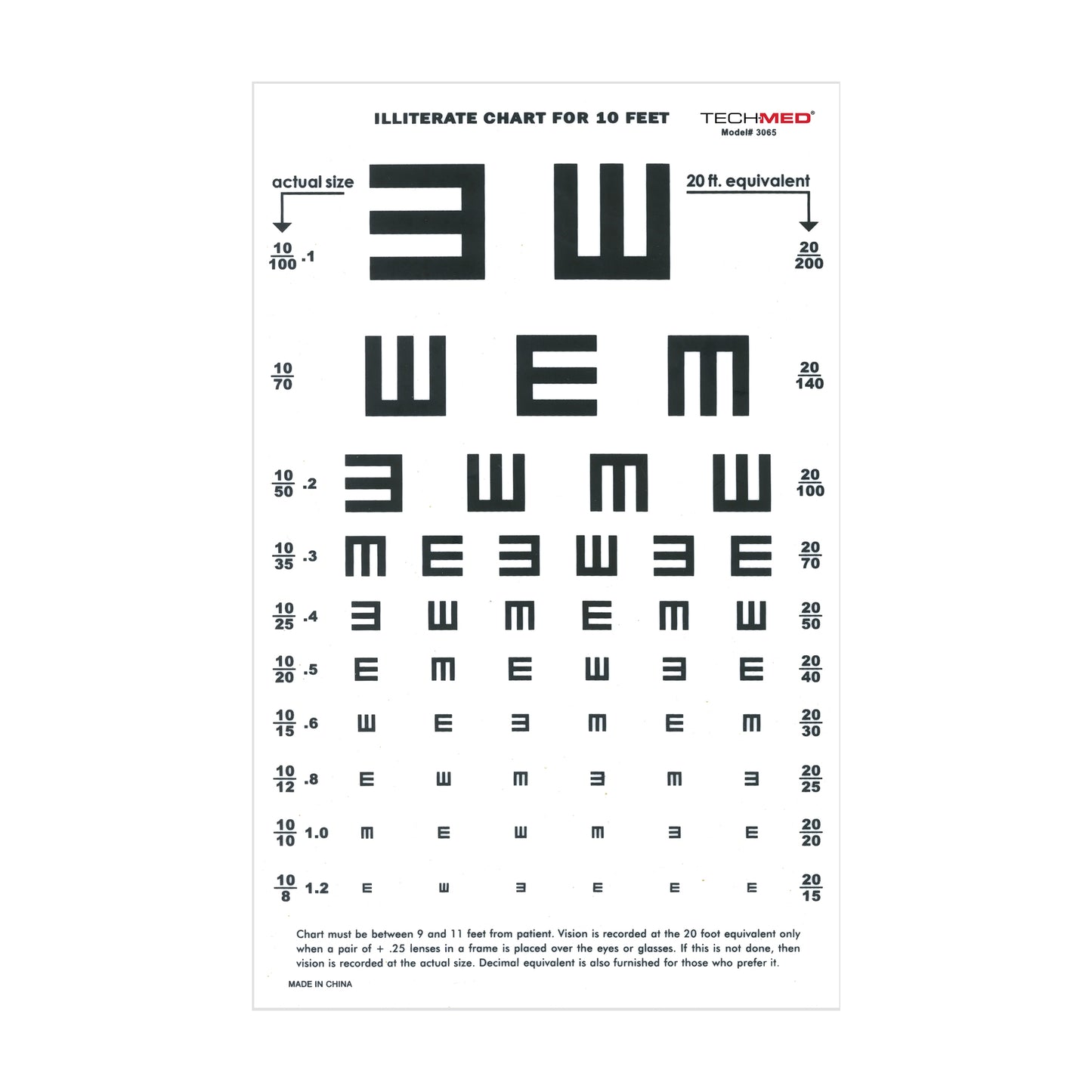 Illuminated Tumbling-E Eye Chart, 10 ft