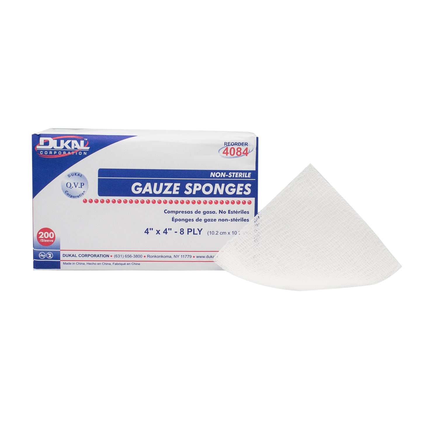 Dukal - Non-Sterile, Gauze Sponge, 4" x 4", 8-ply