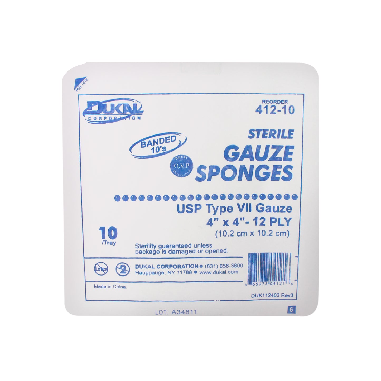 Sterile, Type VII Tray Gauze, 4" x 4", 12-ply