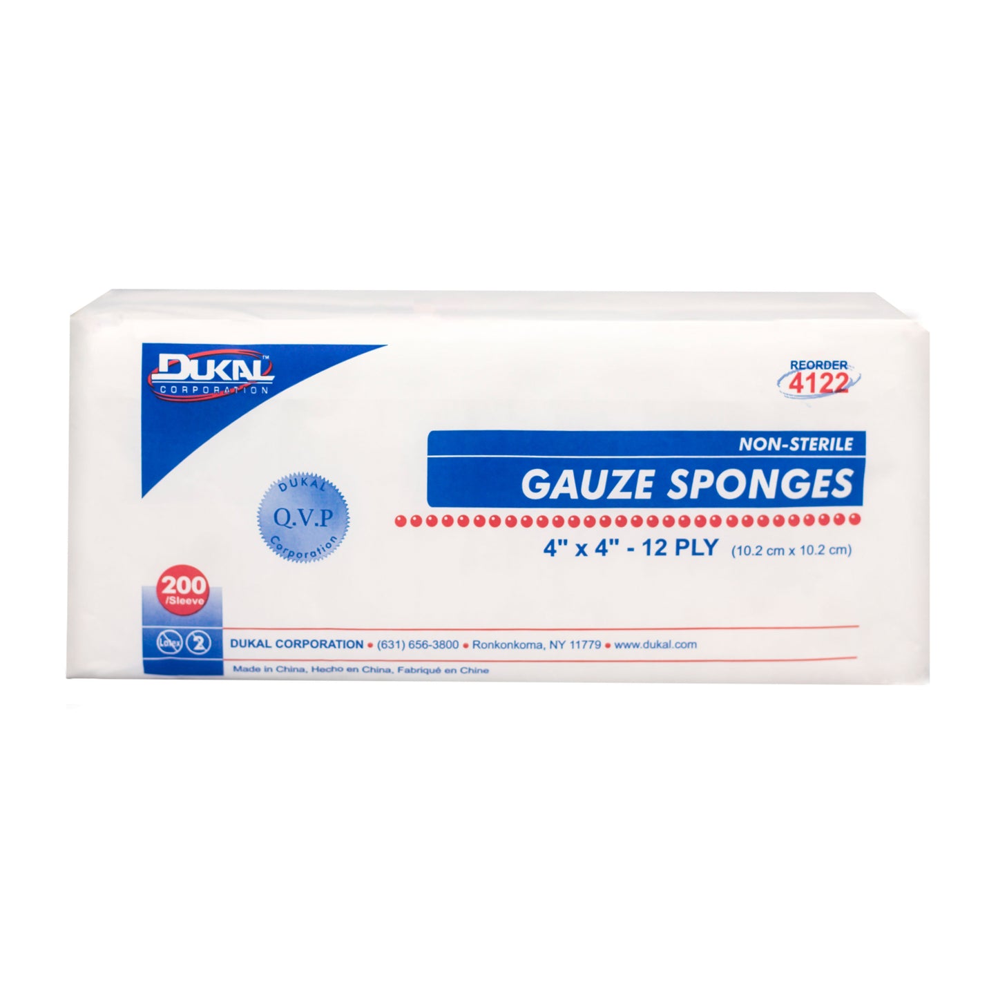 Non-Sterile, Gauze Sponge, 4" x 4", 12-ply, 200bg
