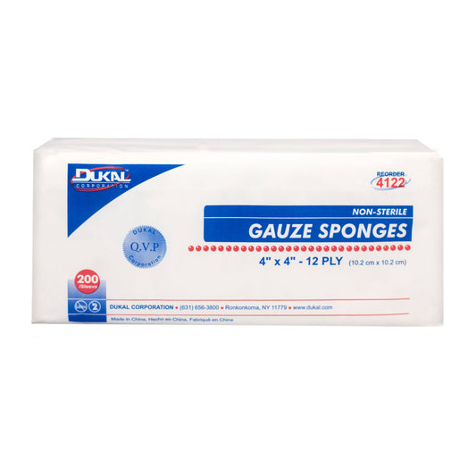 Non-Sterile, Gauze Sponge, 4" x 4", 12-ply, 200bg
