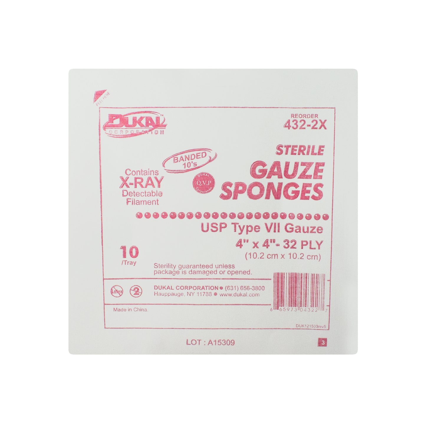 Sterile, Gauze, X-Ray Detectable, 4" x 4", 32-ply