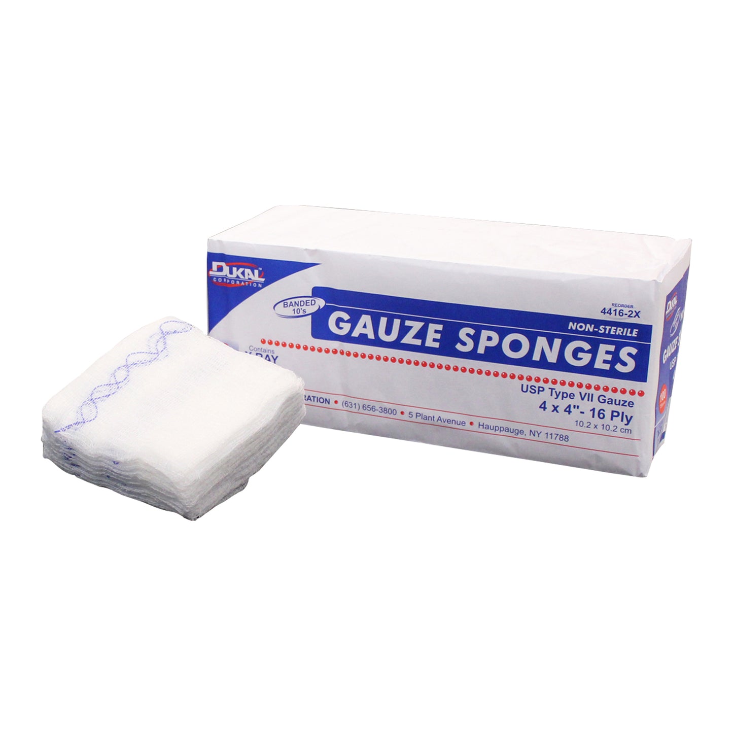 Non-Sterile, Gauze, X-Ray Det., 4" x 4", 16-ply, 10's