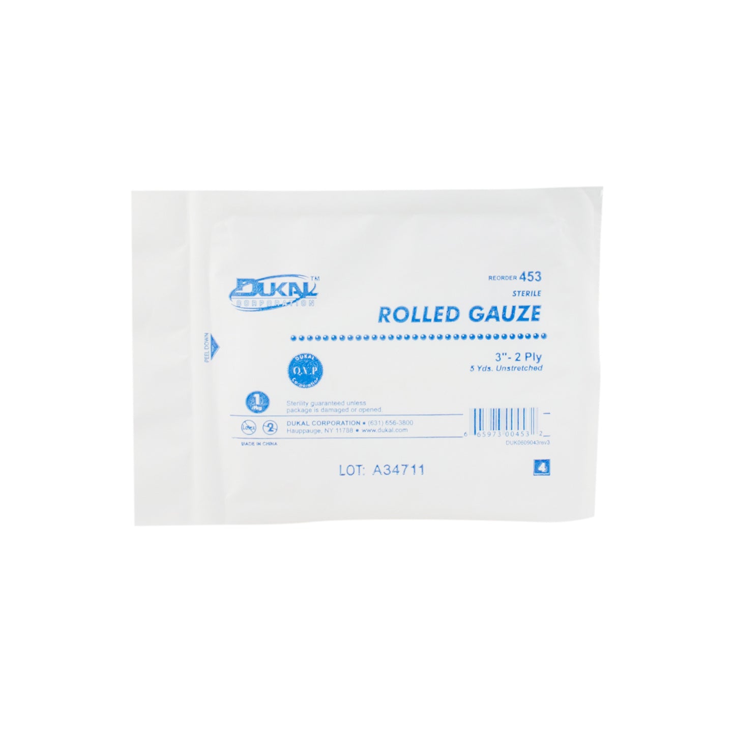 Sterile, Rolled Gauze, 3", 2-ply