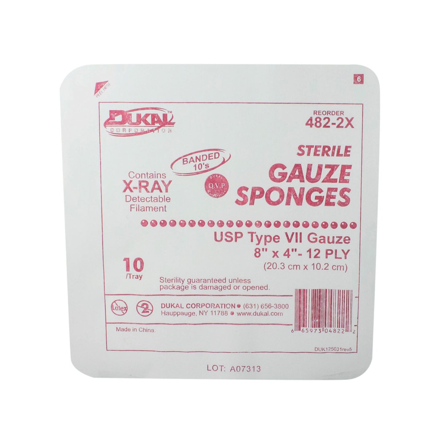 Sterile, Gauze, X-Ray Detectable, 8" x 4", 12-ply