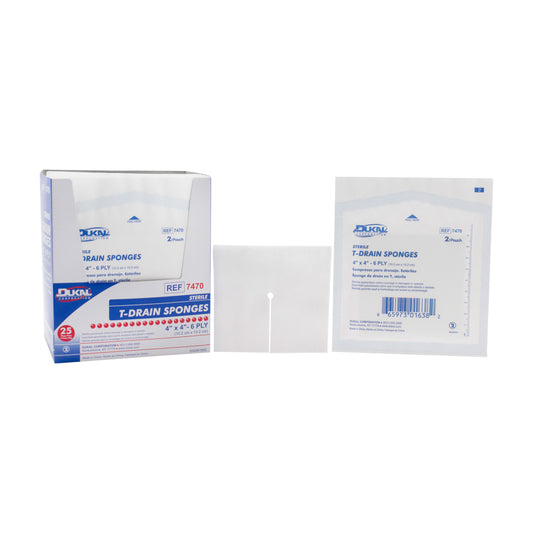 Sterile, T-Drain Sponge, 4" x 4", 6-ply