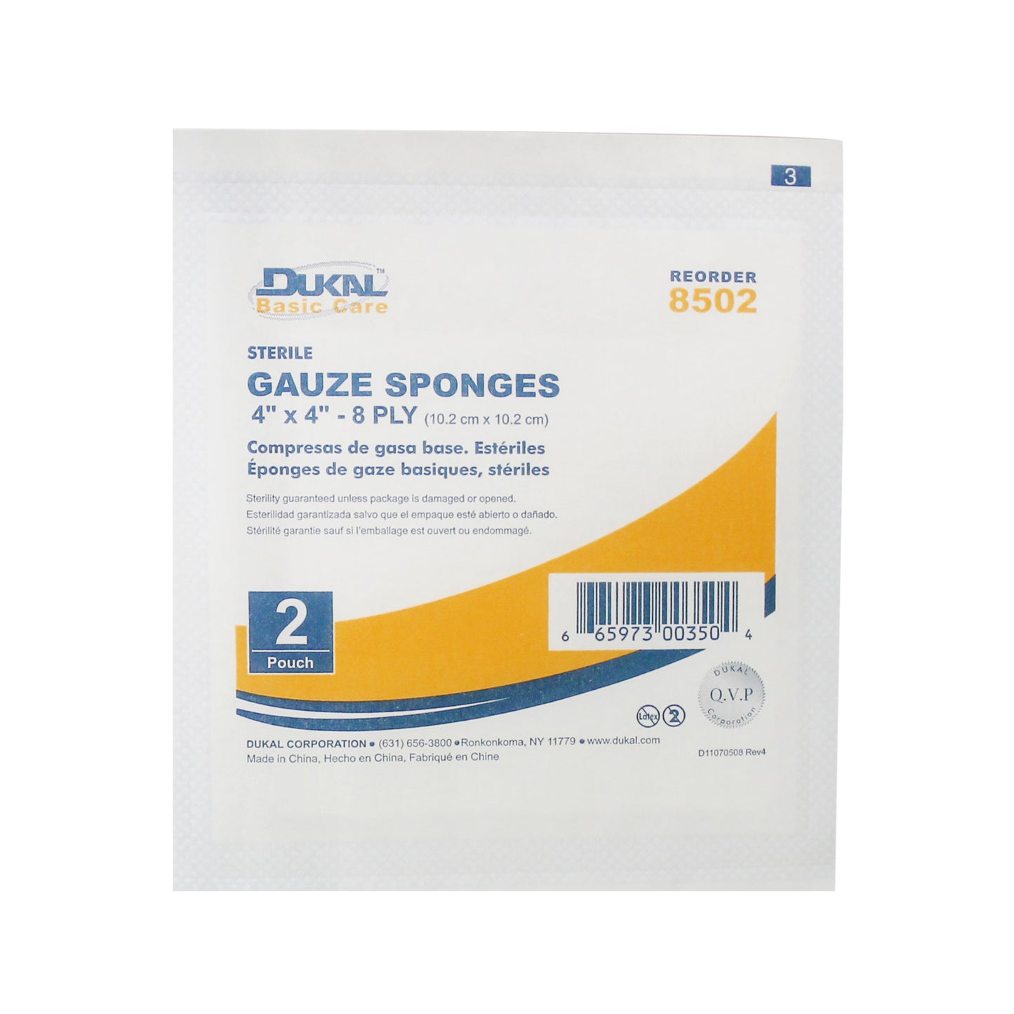 Sterile, Basic Care Gauze Sponge, 4" x 4", 8-ply