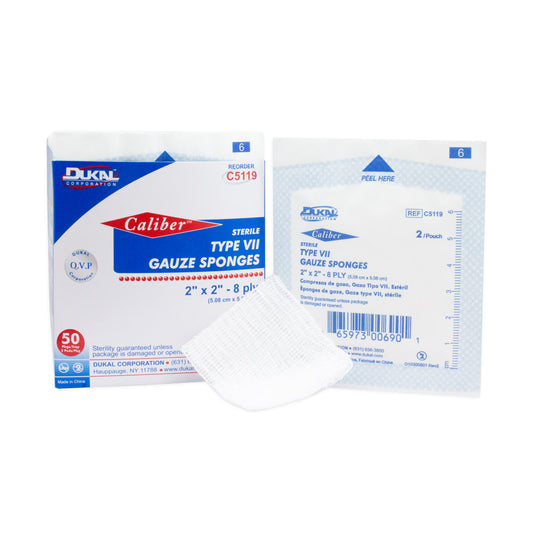 Type VII Gauze, Sterile, 2" x 2", 8-ply