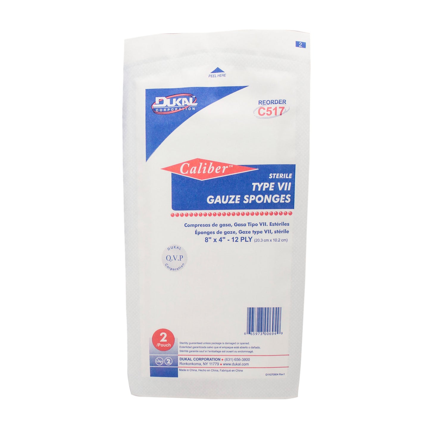 Type VII Gauze, Sterile, 8" x 4", 12-ply