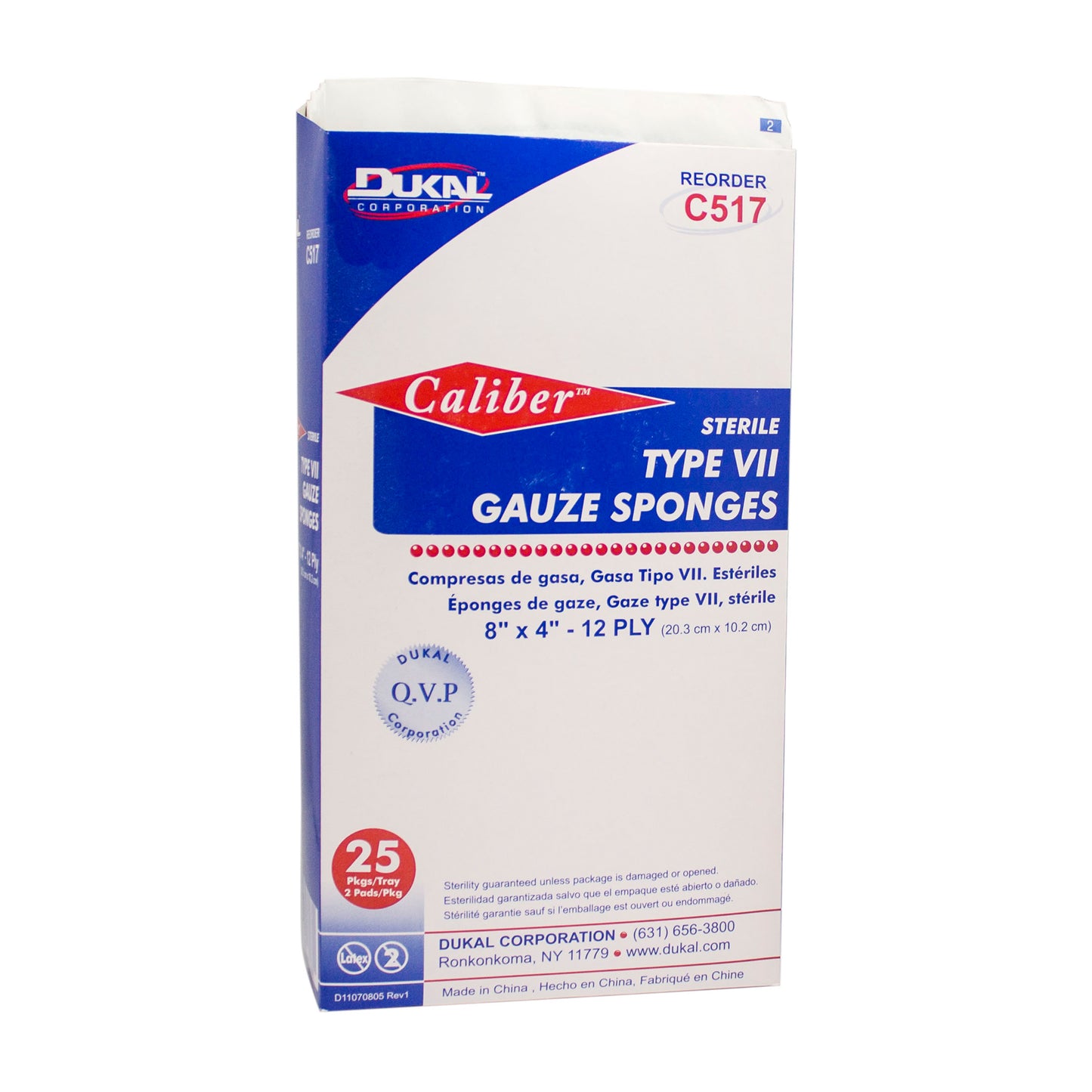 Type VII Gauze, Sterile, 8" x 4", 12-ply