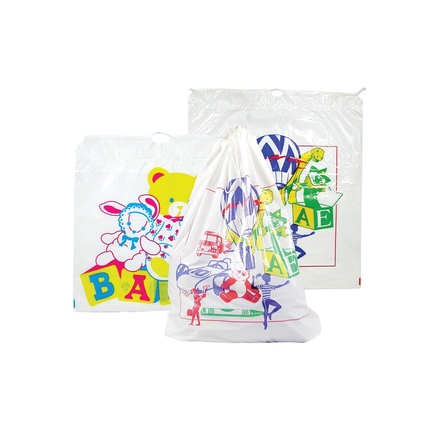 Drawstring Bag, Child Design, white, 4-color design, 9"x10.75" (+4"), 1.5 mil.
