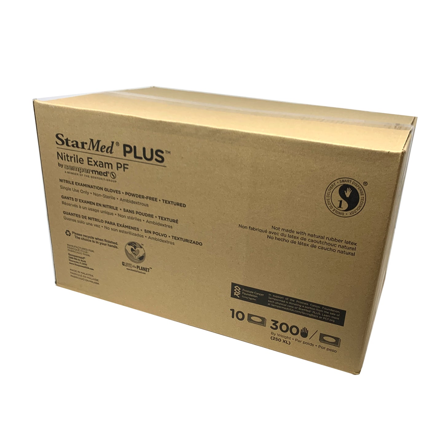 StarMed Plus 300 Count Box - Powder Free Nitrile Exam Gloves (XL Size is 250 gloves per box)