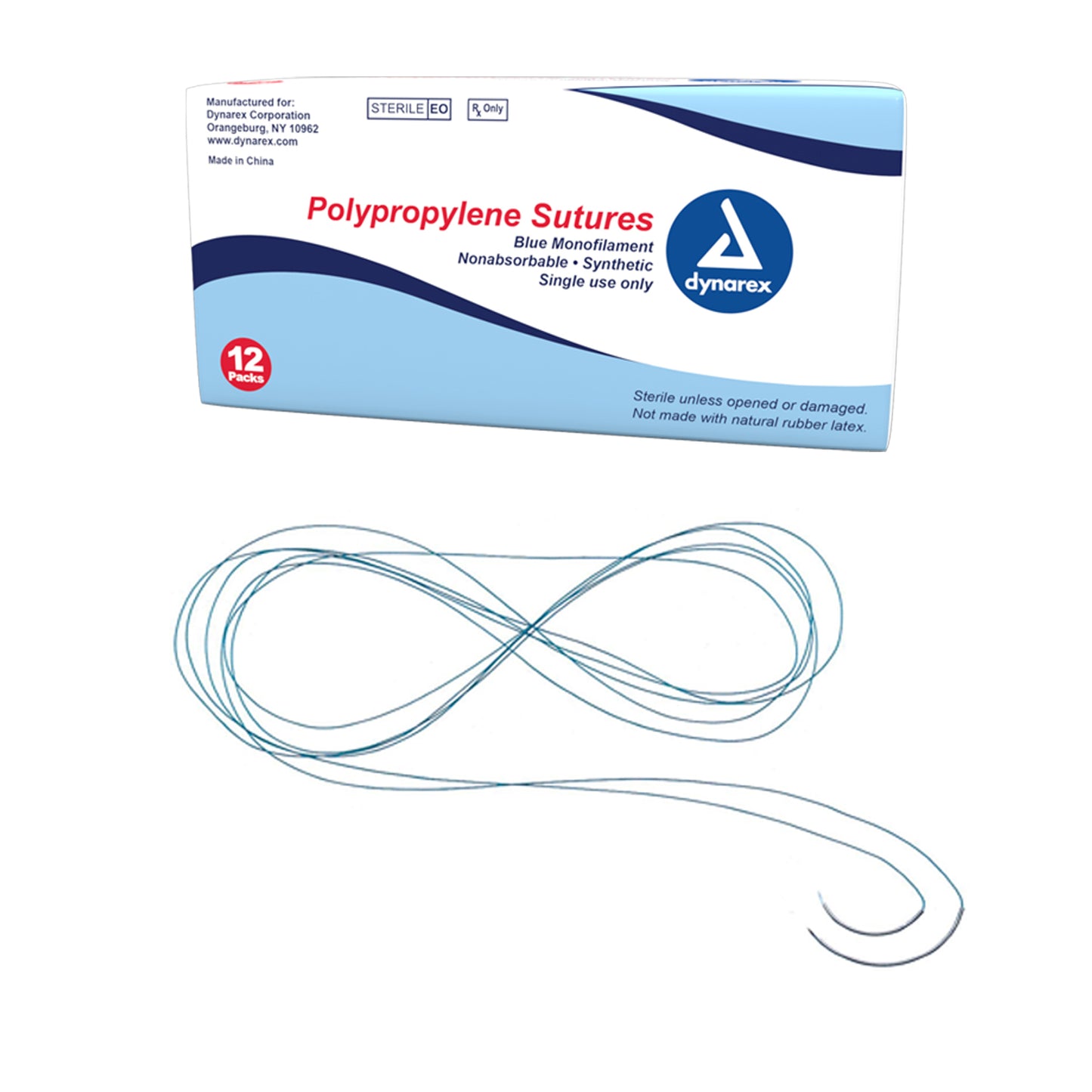 Dynarex - Polypropylene Sutures-Non Absorbable-Synthetic Blue, 5-0,C3 Needle, 18", 12/box