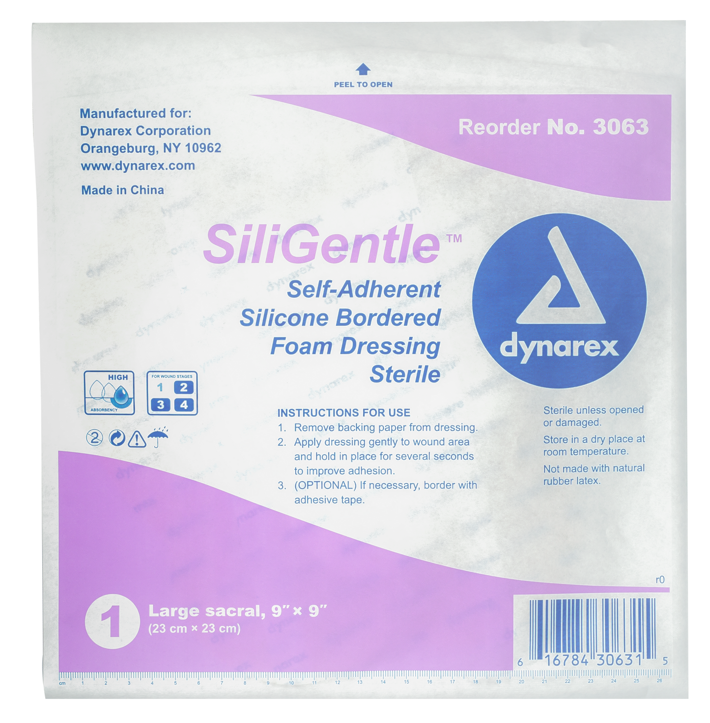 SiliGentle Silicone Bordered Foam Dressings - Lg Sacral - 9"x9"
