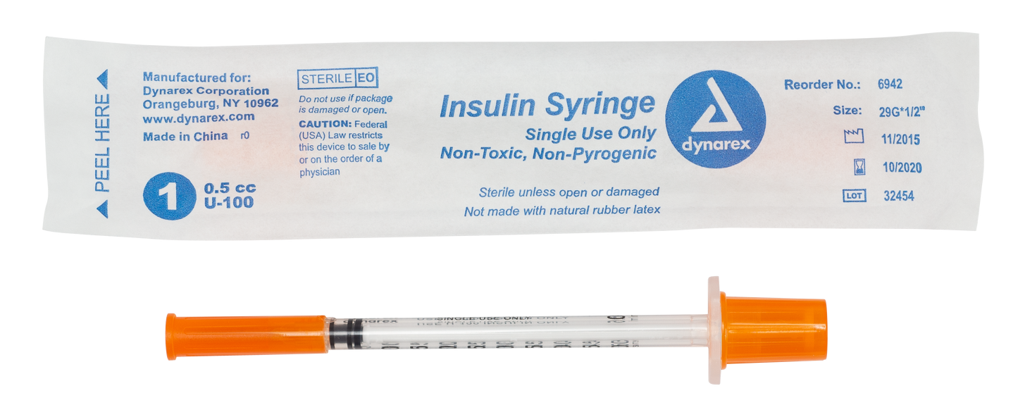 Dynarex - Insulin Syringe N/S - Individual Wrapped - .5cc