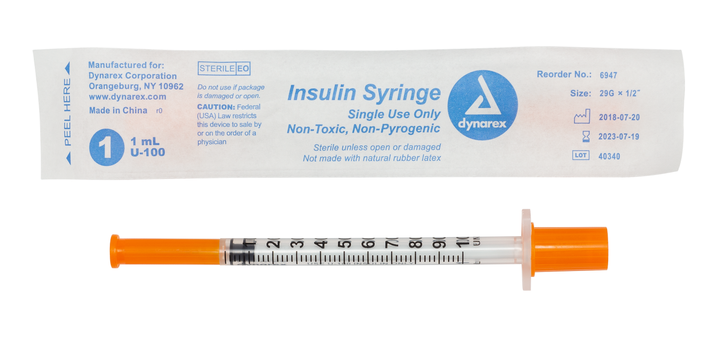 Dynarex - Insulin Syringe N/S - Individual Wrapped - 1cc