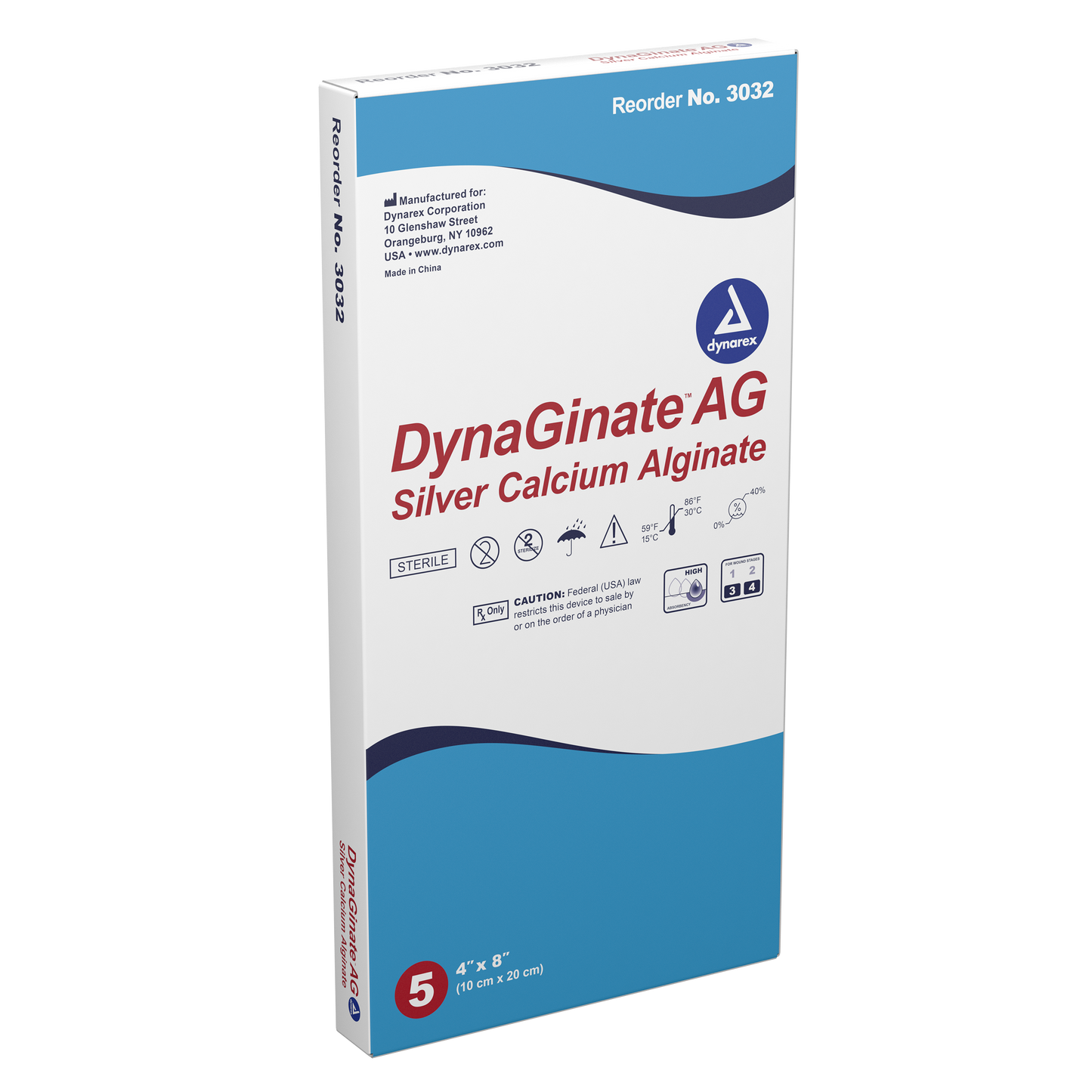 DynaGinate AG Silver Calcium Alginate Dressing - 4"x8"