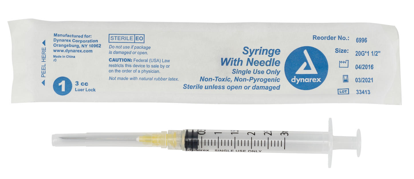 Dynarex - Syringes With Needle - 3cc