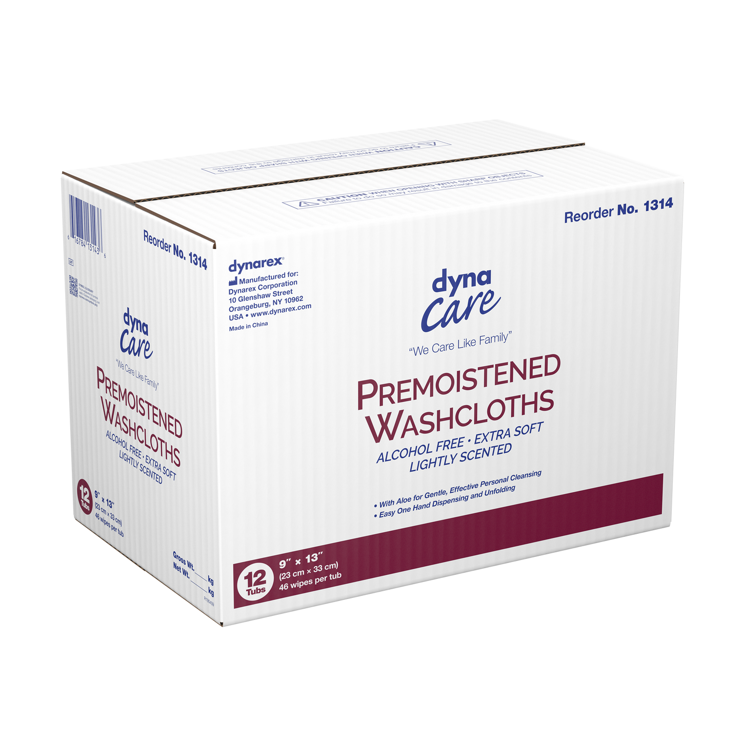 Dynarex - Premoistened Adult Washcloths, 9" x 13" - Tub