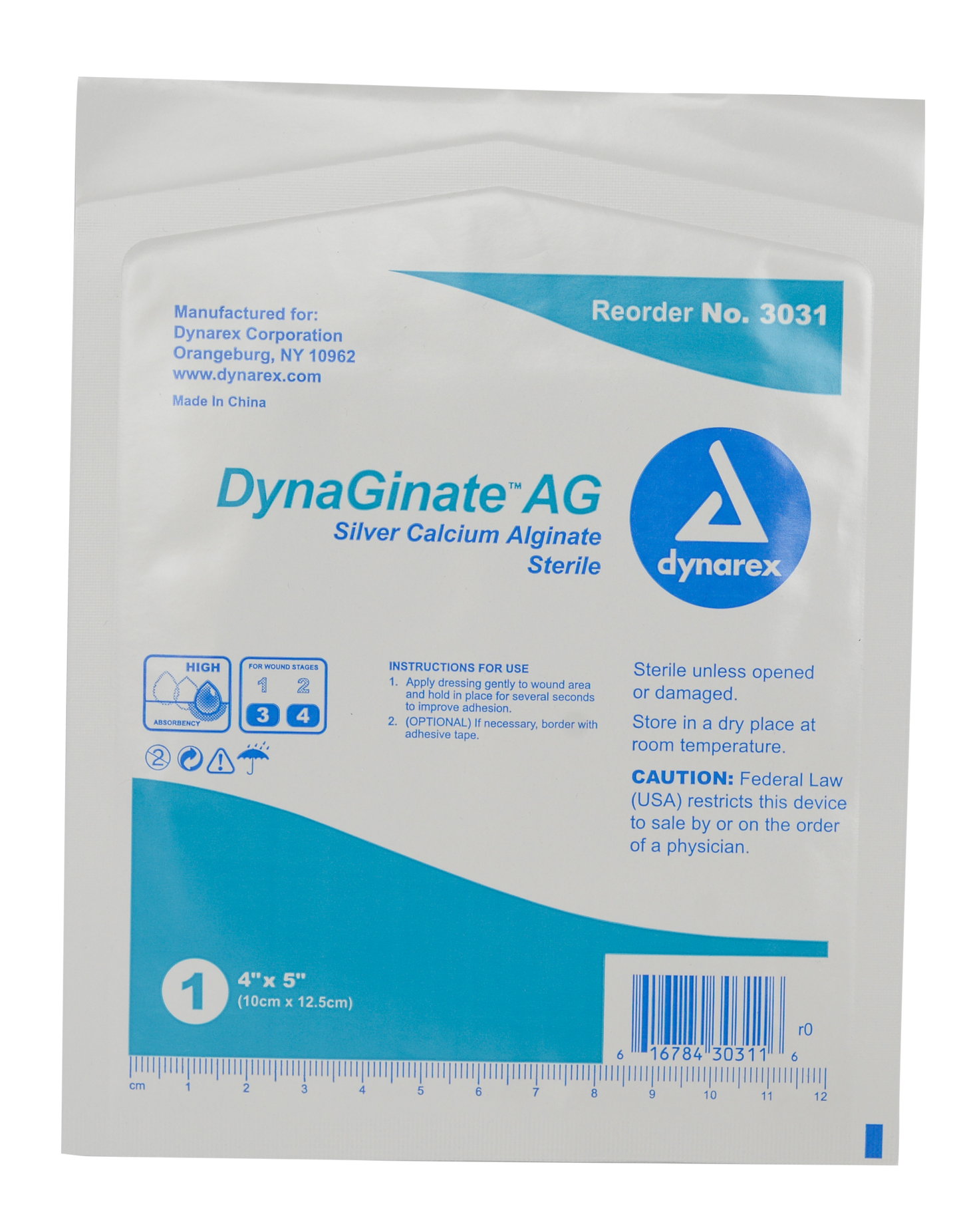 DynaGinate AG Silver Calcium Alginate Dressing - 4"x5"