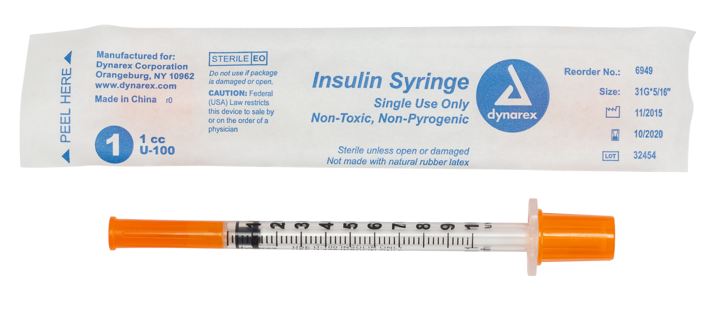 Dynarex - Insulin Syringe N/S - Individual Wrapped - 1cc