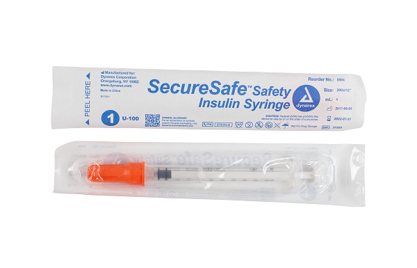 SecureSafe Safety Insulin Syringe - 29G, 1/2" needle