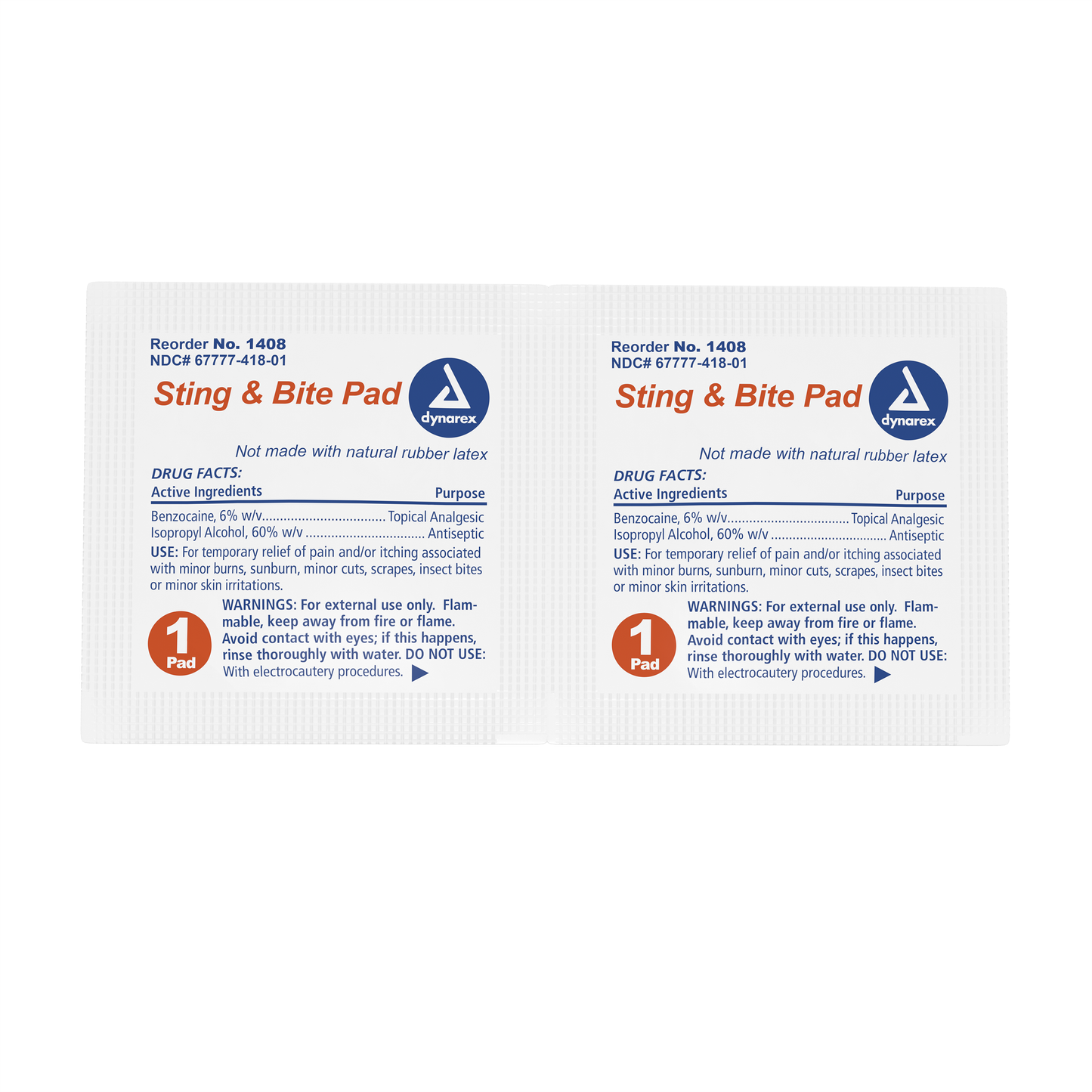 Dynarex - Sting & Bite Pad, Bulk Pack, 3000/case