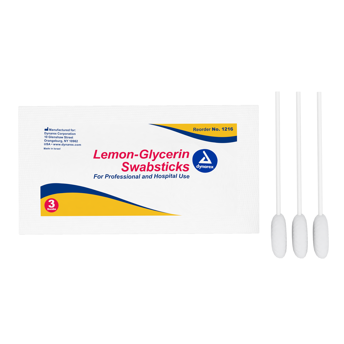 Dynarex - Lemon-Glycerin Swabsticks, 3 swabsticks per packet