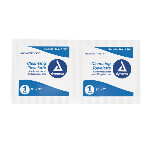 Dynarex - Cleansing Towelettes, 5" x 7", 10 Packs of 100 per Case (1000 Towels)