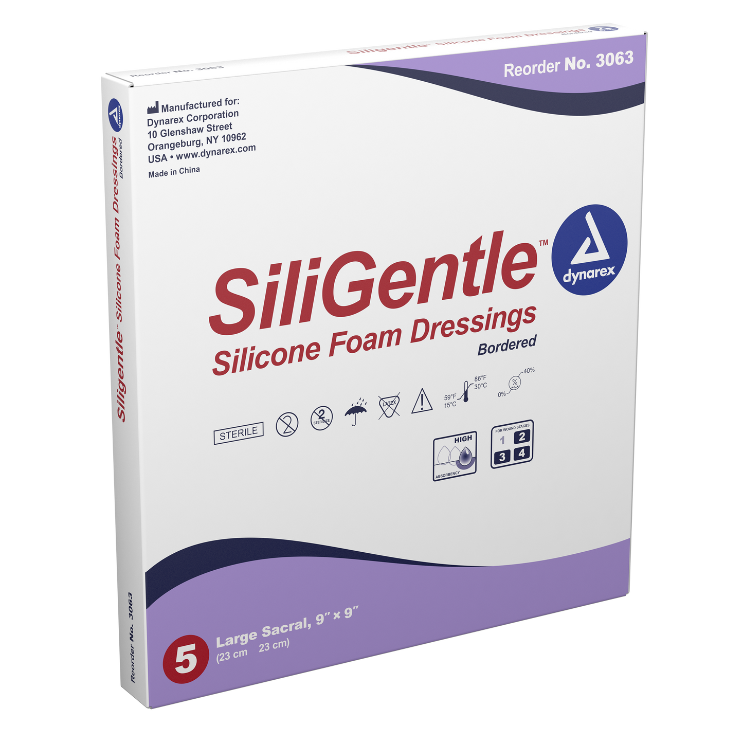 SiliGentle Silicone Bordered Foam Dressings - Lg Sacral - 9"x9"