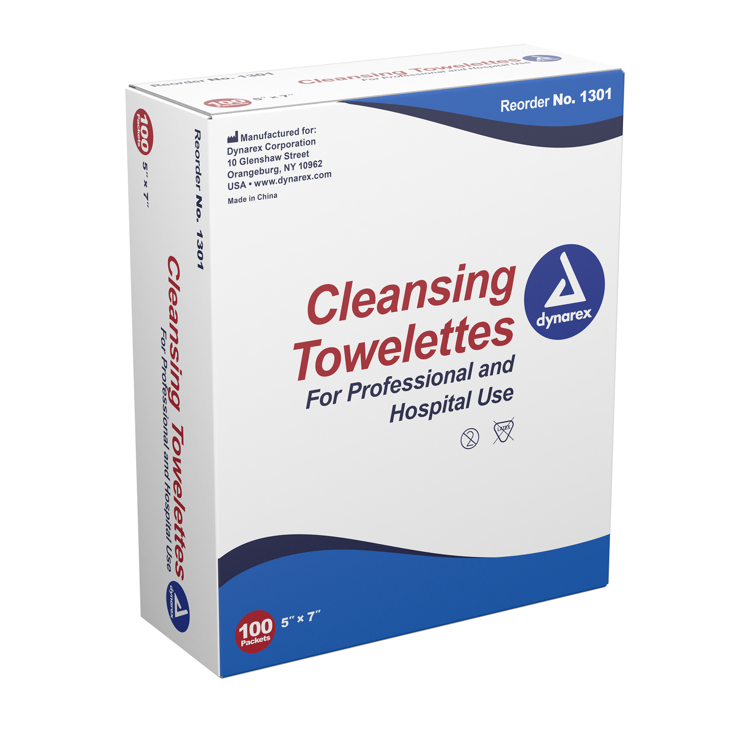 Dynarex - Cleansing Towelettes, 5" x 7", 10 Packs of 100 per Case (1000 Towels)