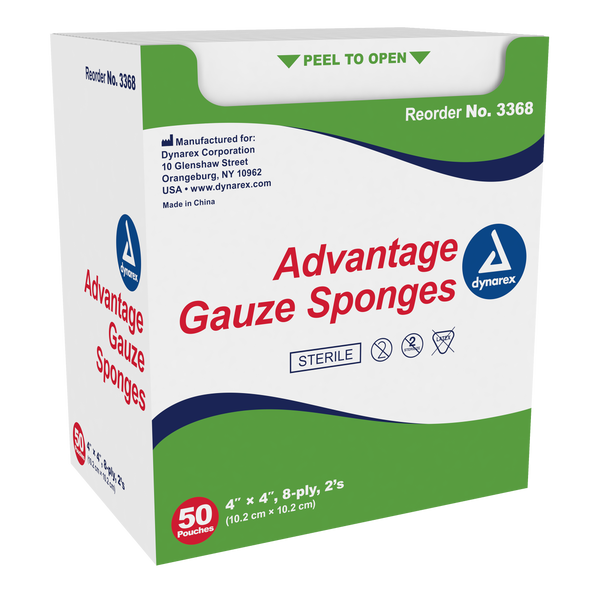 Advantage Sterile Gauze Sponge -  4"x 4", 8 Ply, 2 Pack