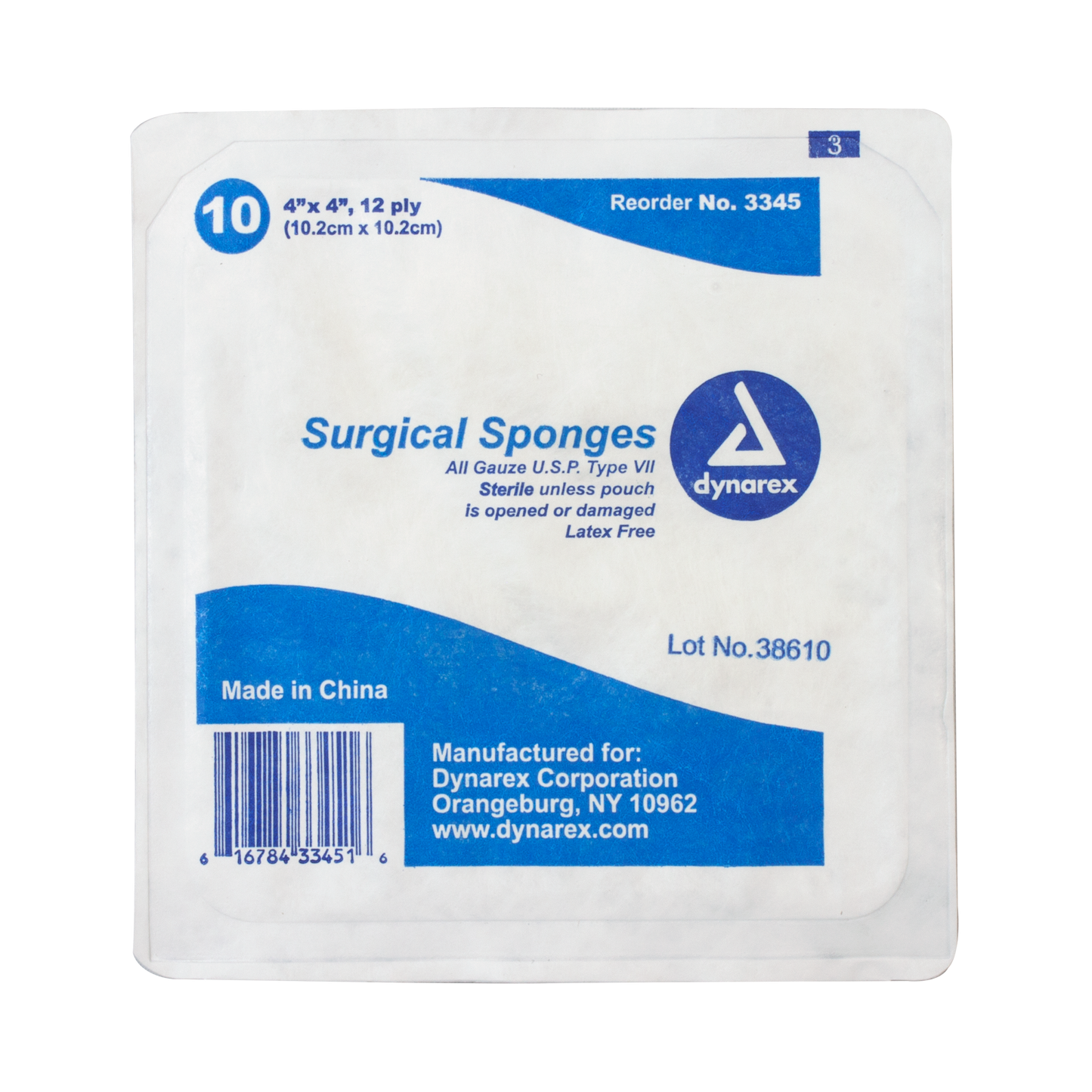 Dynarex - Sterile Surgical Gauze Sponge 10's 4"x 4" 12 Ply