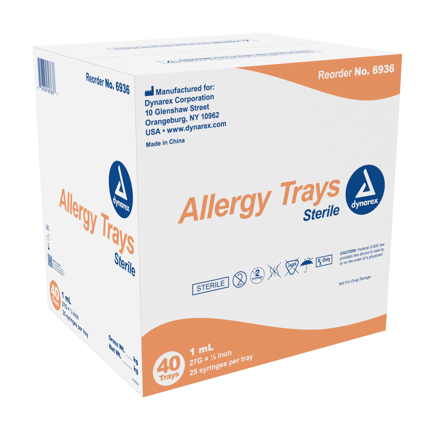 Dynarex -Allergy Non-Safety Syringe Tray - 1cc 27G, 1/2"