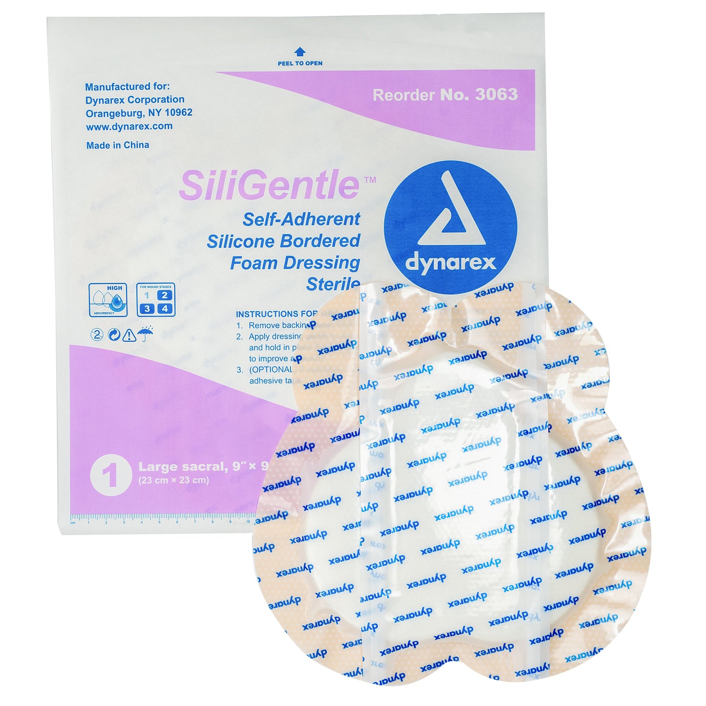 SiliGentle Silicone Bordered Foam Dressings - Lg Sacral - 9"x9"