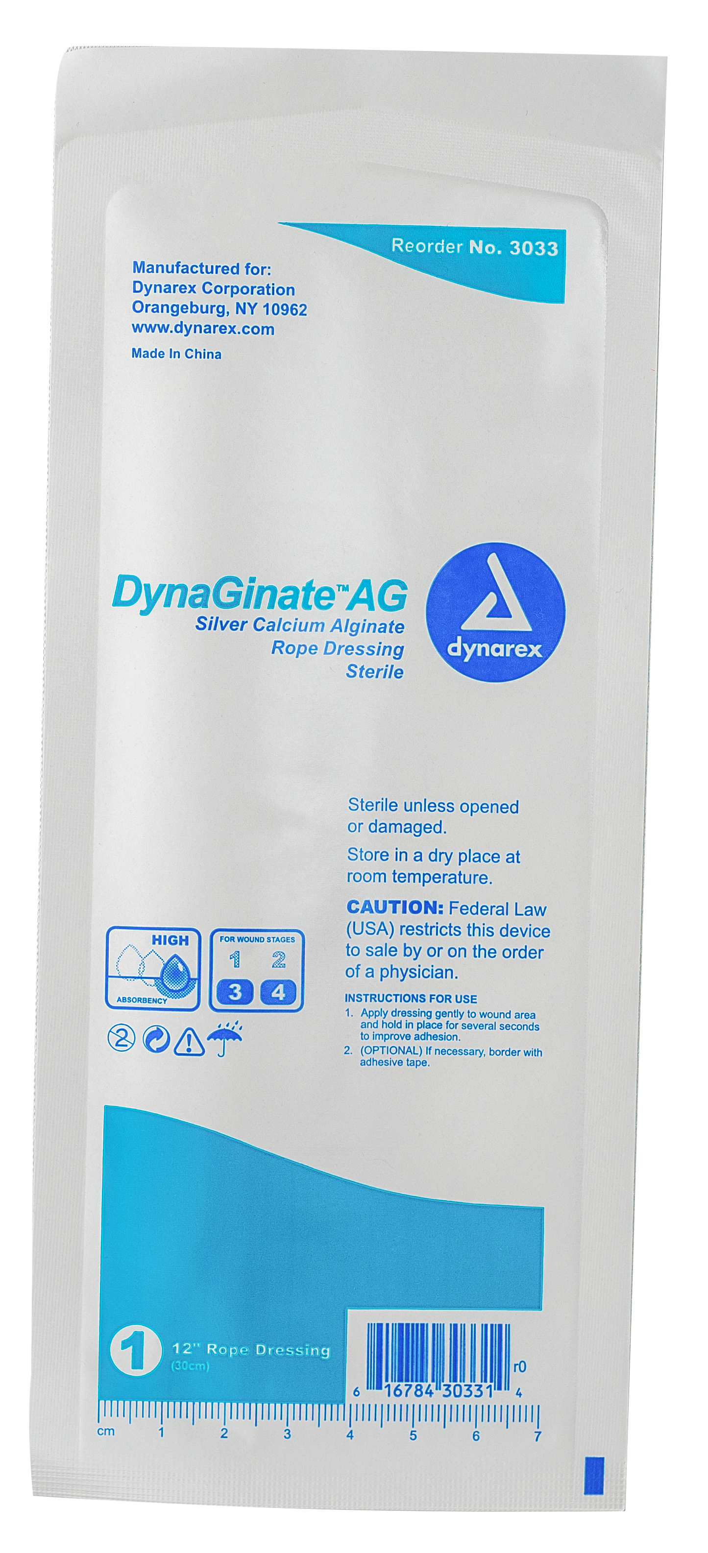 DynaGinate AG Silver Calcium Alginate Rope Dressing - .25″x12"