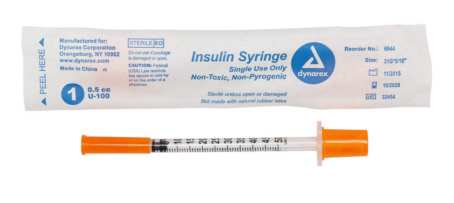 Dynarex - Insulin Syringe N/S - Individual Wrapped - .5cc