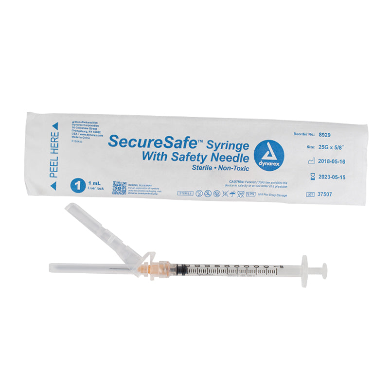 SecureSafe Syringe with Safety Needle - 1cc - 25G, 5/8 needle – GoBioMed