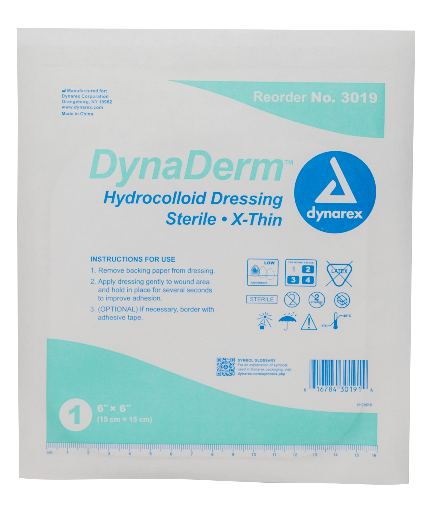 DynaDerm Hydrocolloid Dressing - X-Thin - 6"x6"