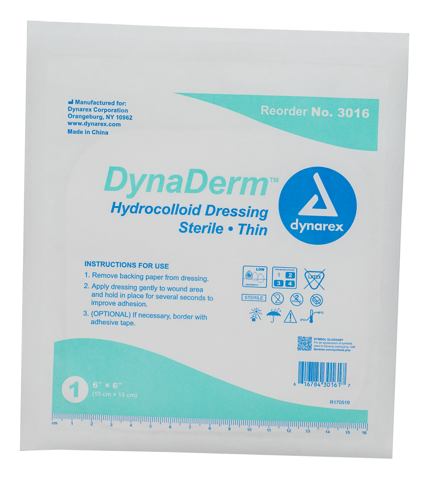 DynaDerm Hydrocolloid Dressing - Thin - 6"x6"
