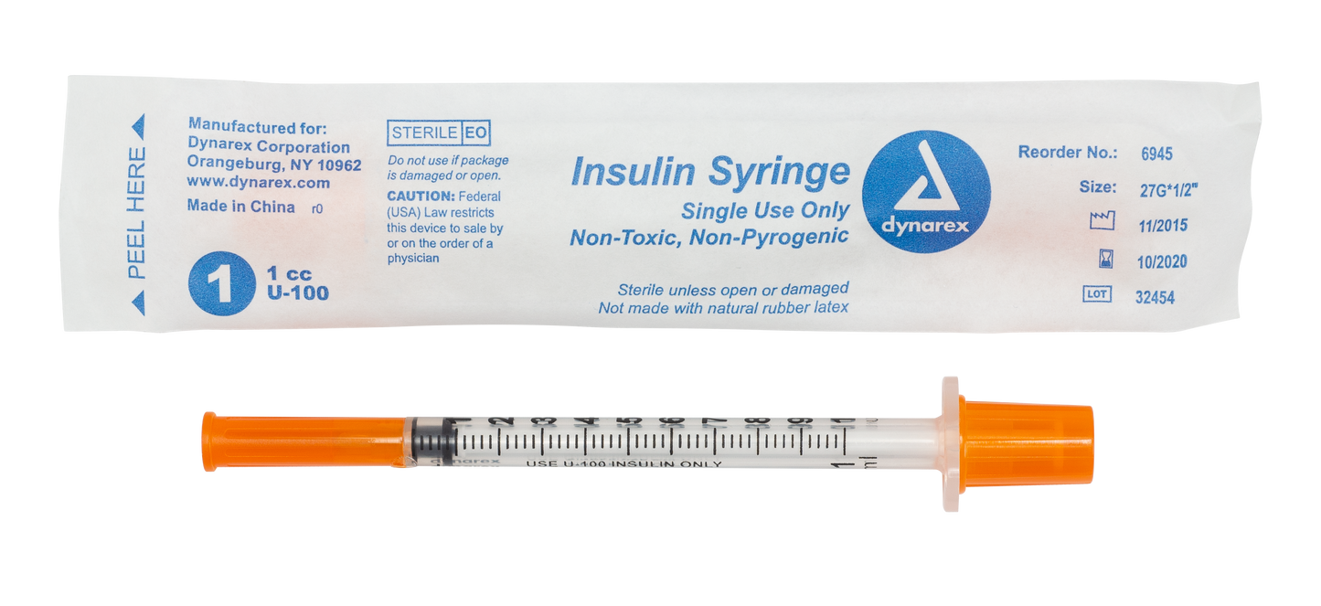 Dynarex - Insulin Syringe N/S - Individual Wrapped - 1cc